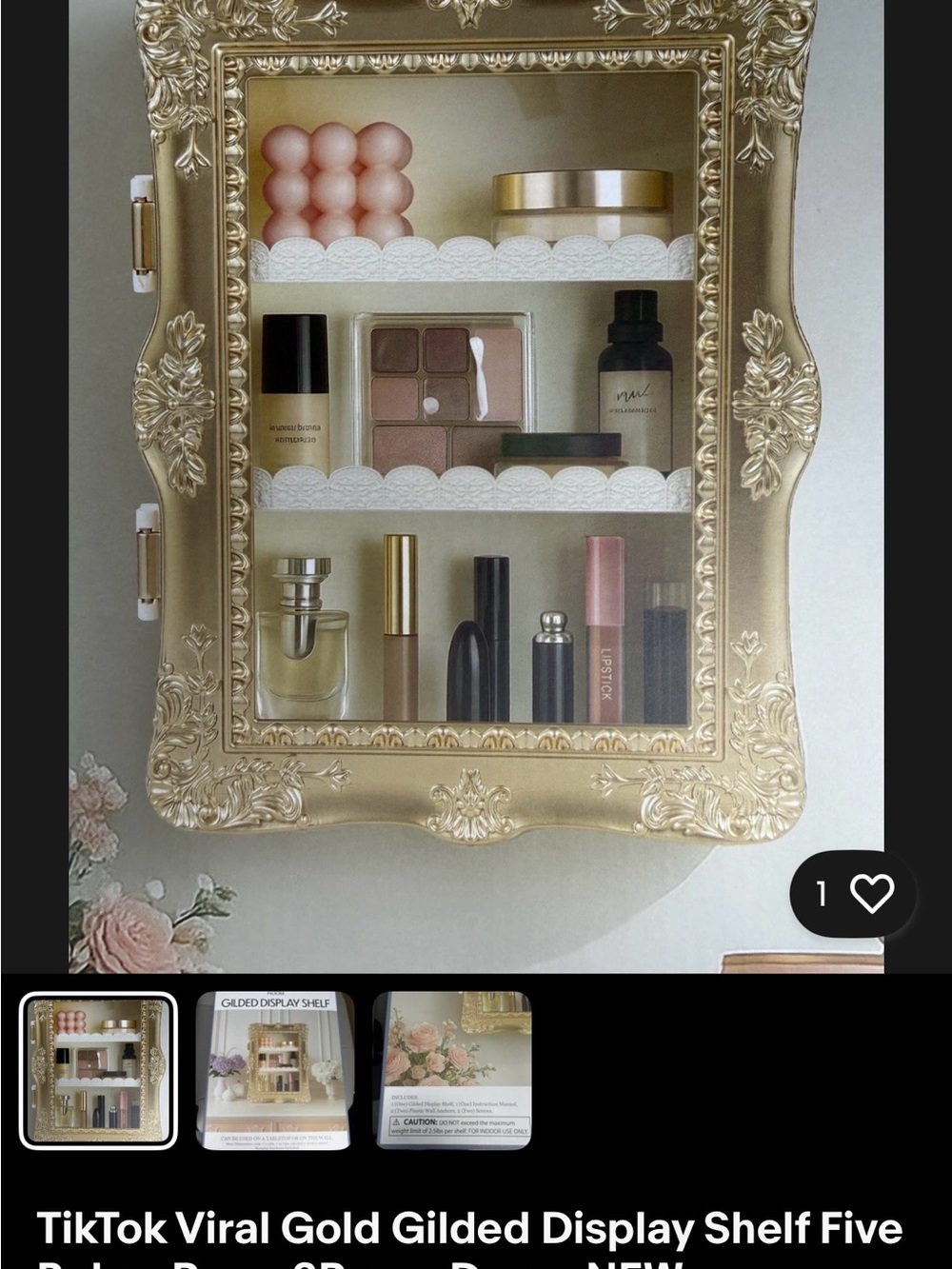 Gold Gilded Wall Display Shelf - Pink & Gold